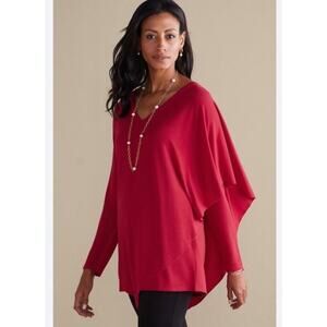 SOFT SURROUNDINGS | Red V-Neck Draped Tunic Top Dolman Sleeve NWT | XL